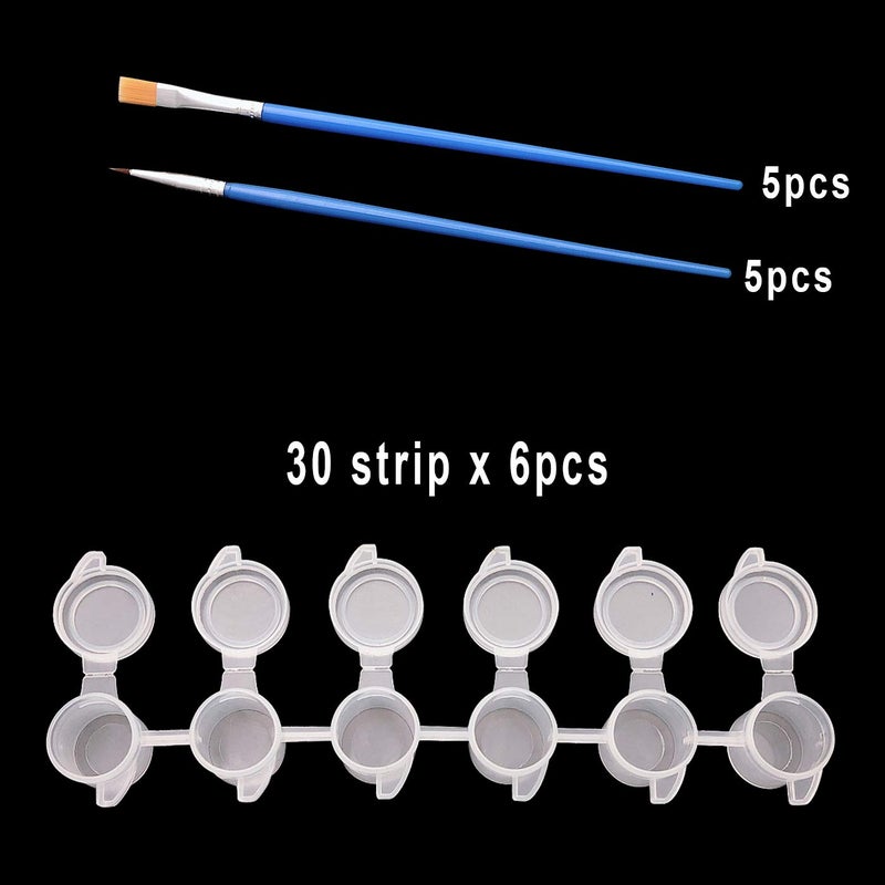 Markeny 180 Pots (30 Strips) Empty Paint Pot Pod Strips Mini Paint Pot Storage Containers with 10Pcs Blue Paint Brushes, 6 Cups 3ml - Image 4